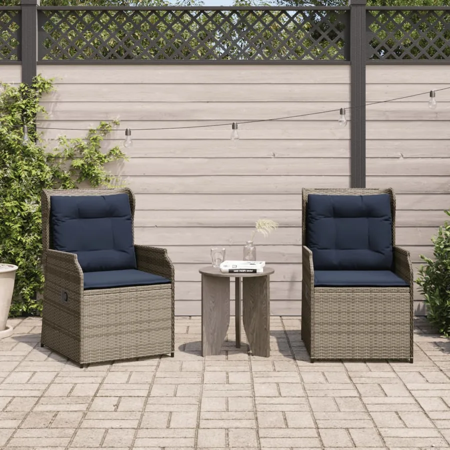 Chaises inclinables de jardin lot de 2 et coussins gris rotin - 3
