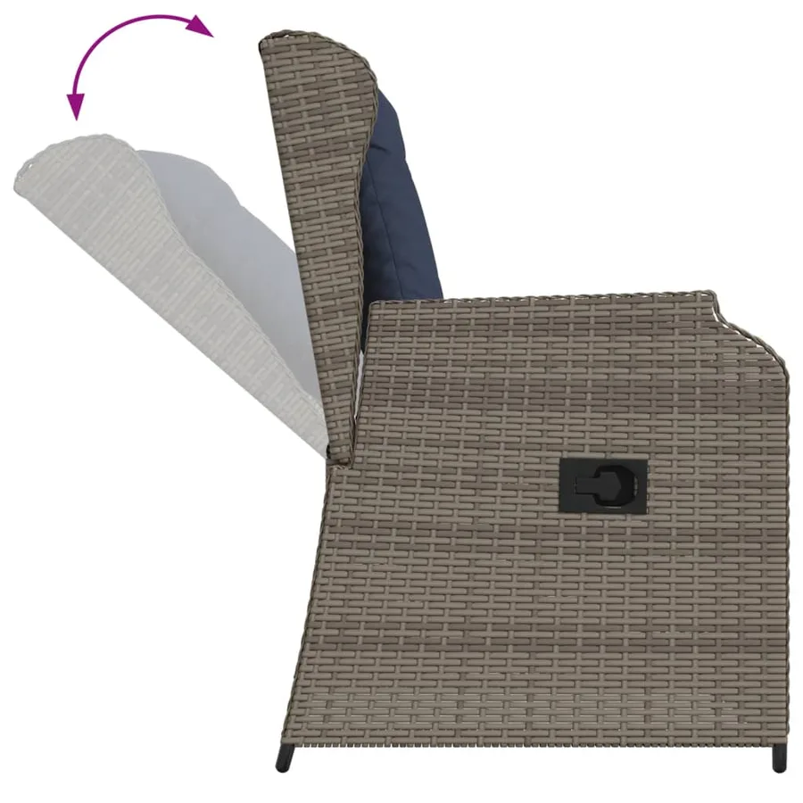 Chaises inclinables de jardin lot de 2 et coussins gris rotin - 8