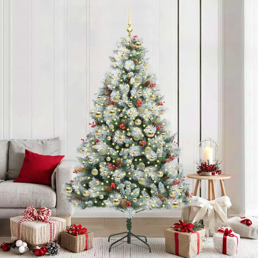 Sapin de Noël artificiel Vert et blanc 210 cm