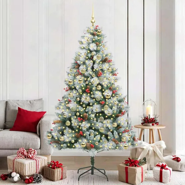 Sapin de Noël artificiel Vert et blanc 210 cm