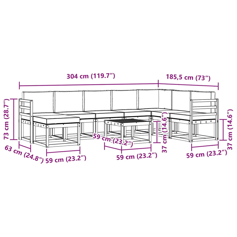 Ensemble de canapés d'extérieur 9 pcs Blanc et gris clair - 8