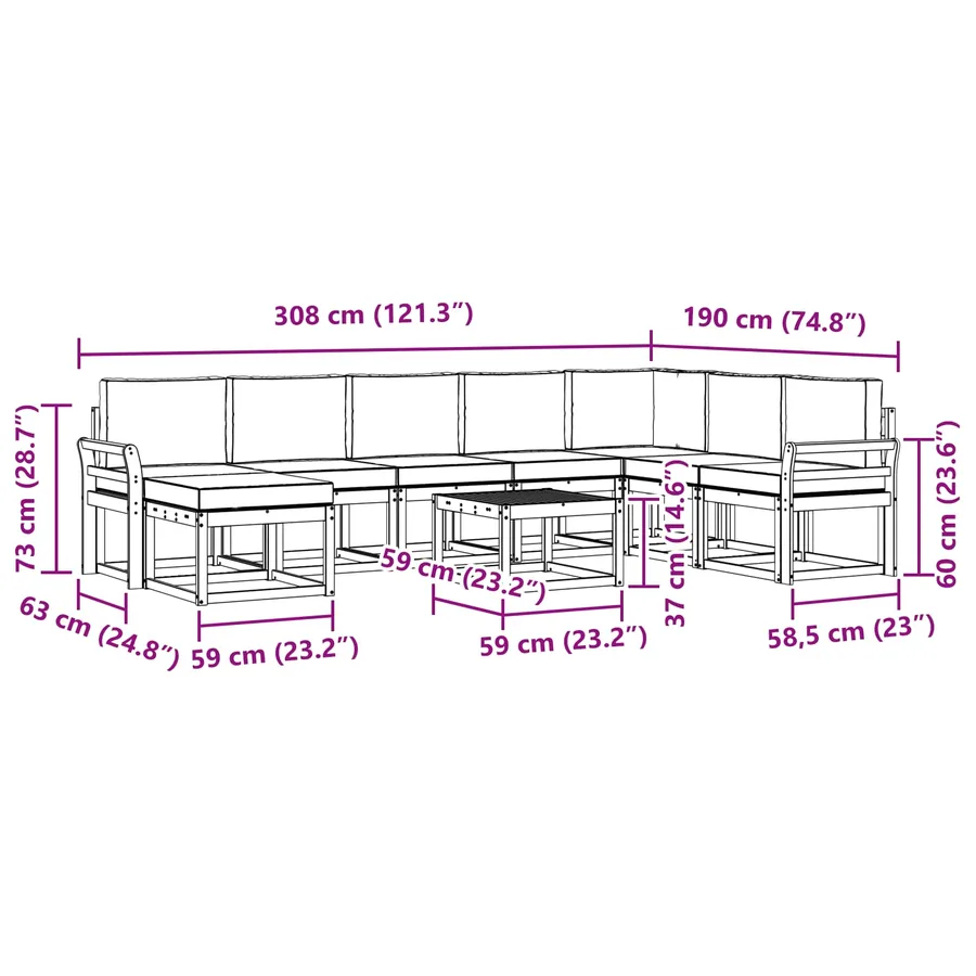 Ensemble de canapés d'extérieur 9 pcs Blanc et gris clair - 8
