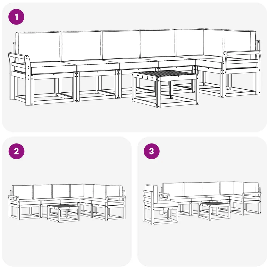 Ensemble de canapés d'extérieur 7 pcs Blanc et gris clair - 7