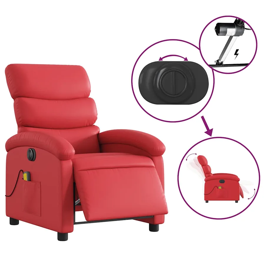 Fauteuil de massage inclinable électrique rouge similicuir - 6