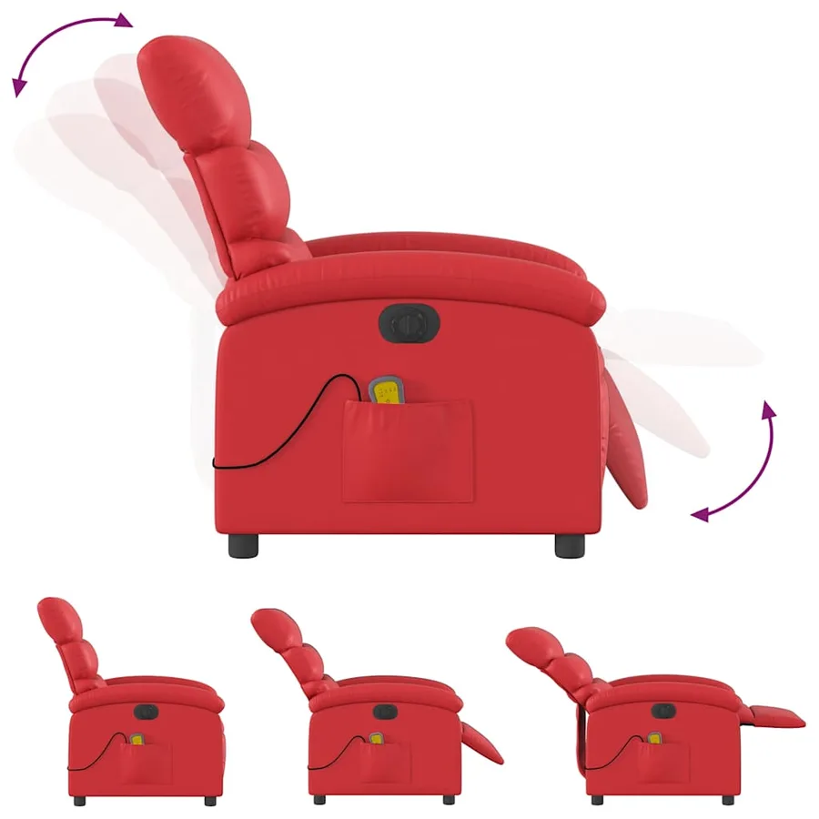 Fauteuil de massage inclinable électrique rouge similicuir - 7