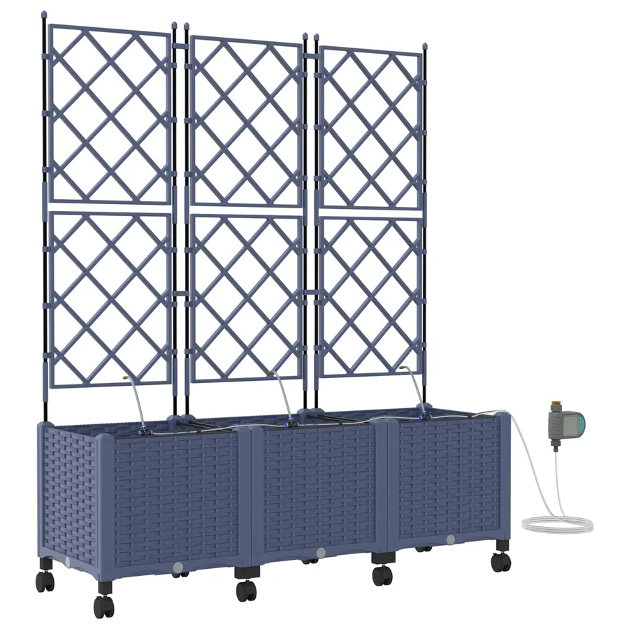Porte-plante de jardin avec irrigation et roues 3 pc Gris PP - 2