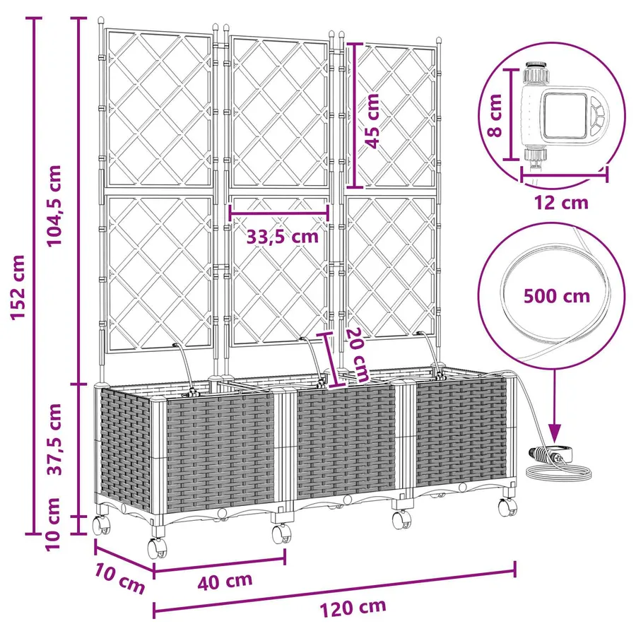 Porte-plante de jardin avec irrigation et roues 3 pc Gris PP - 8
