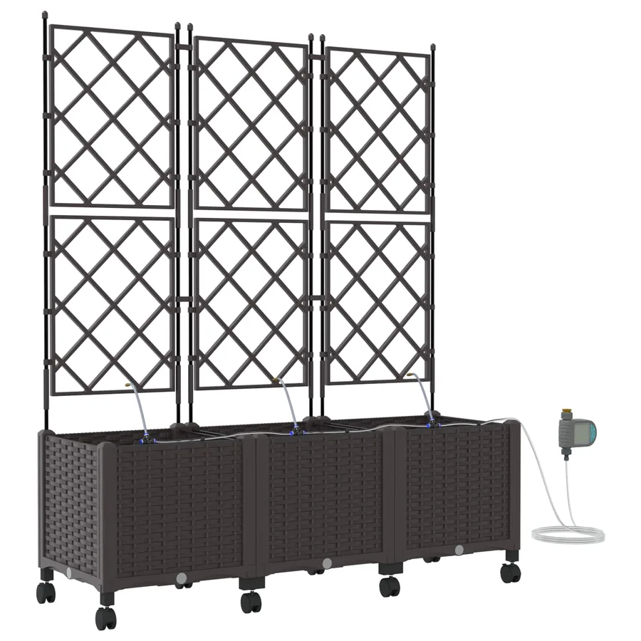 Porte-plante de jardin avec irrigation et roues 3 pc Marron PP - 2