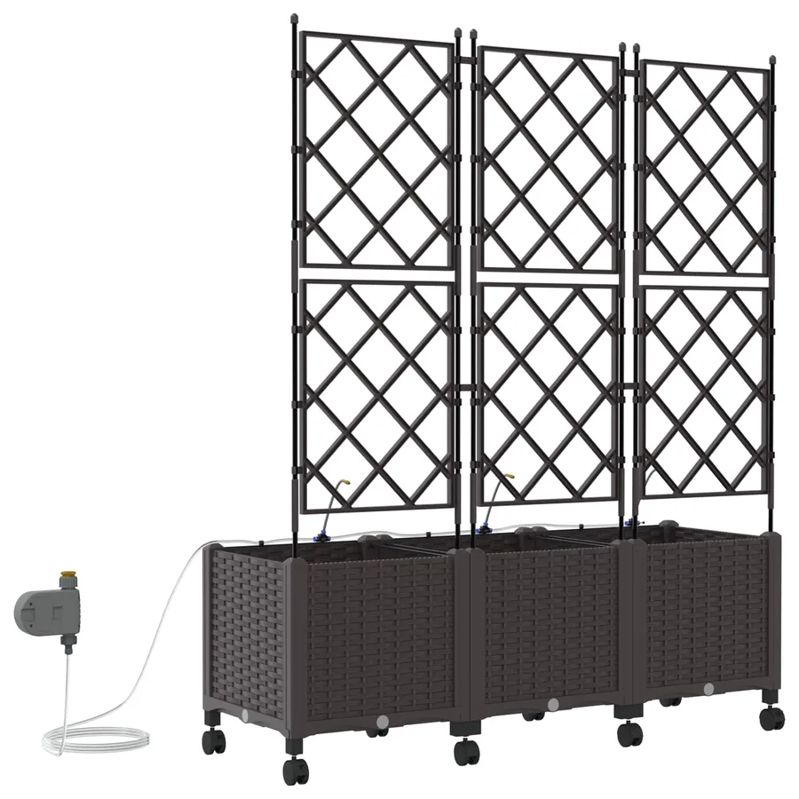 Porte-plante de jardin avec irrigation et roues 3 pc Marron PP - 4