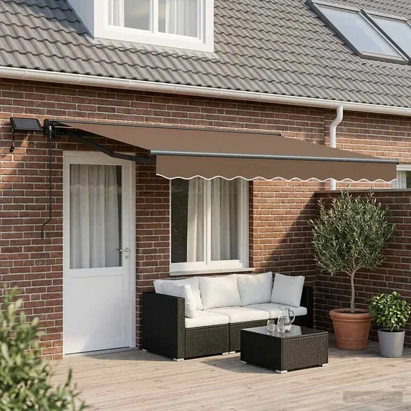 Cadre de store manuel avec LEDs Taupe 5 × 3,5 m