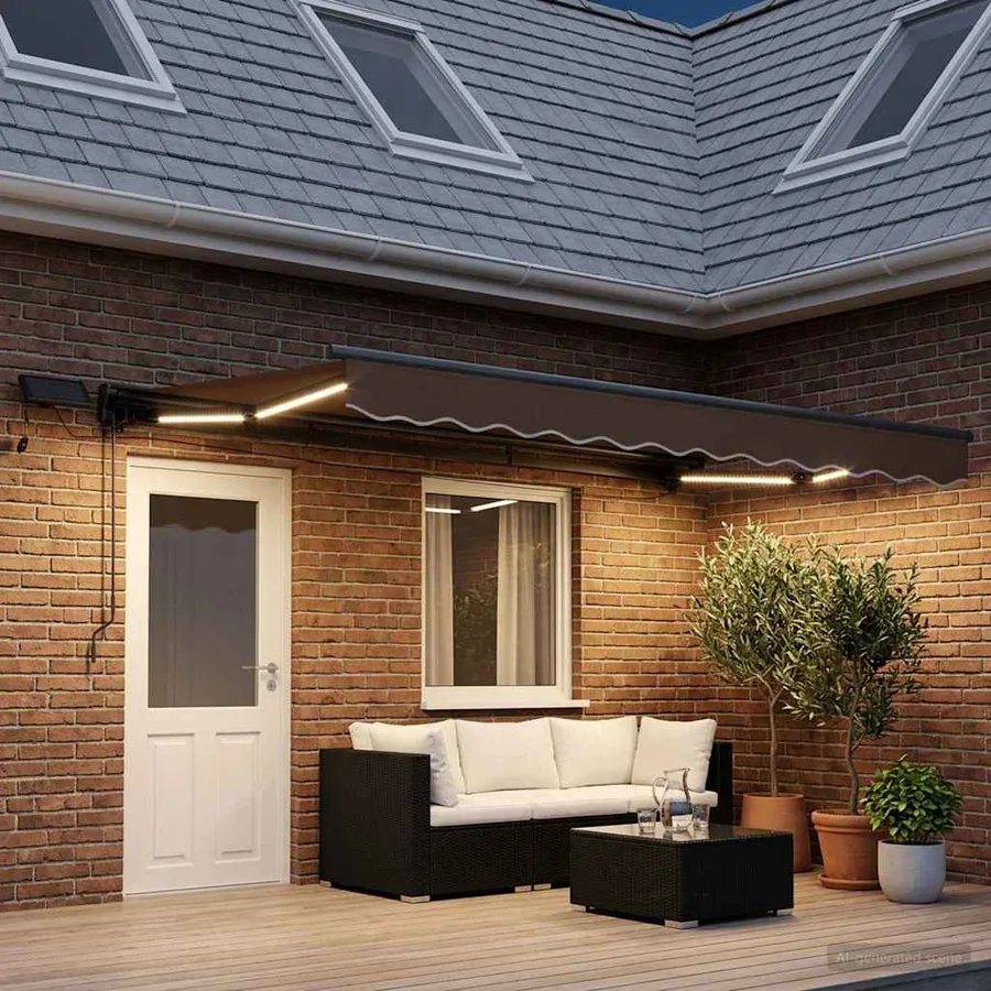Cadre de store manuel avec LEDs Taupe 5 × 3,5 m - 3