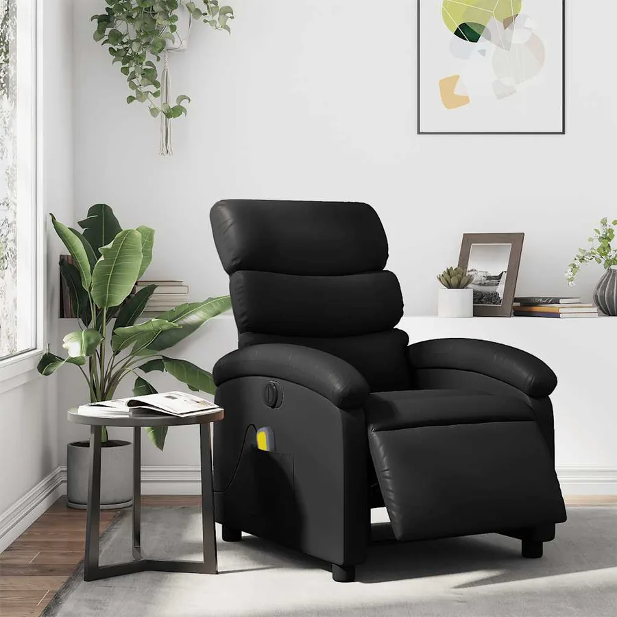Fauteuil de massage inclinable électrique noir similicuir - 15