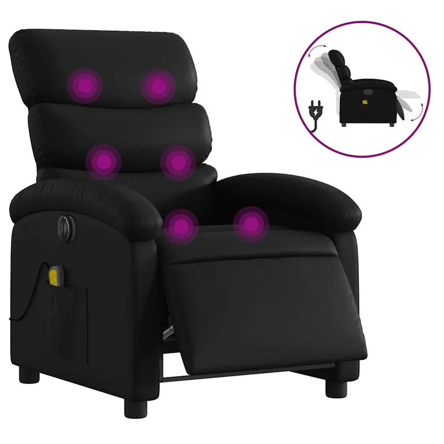 Fauteuil de massage inclinable électrique noir similicuir - 2