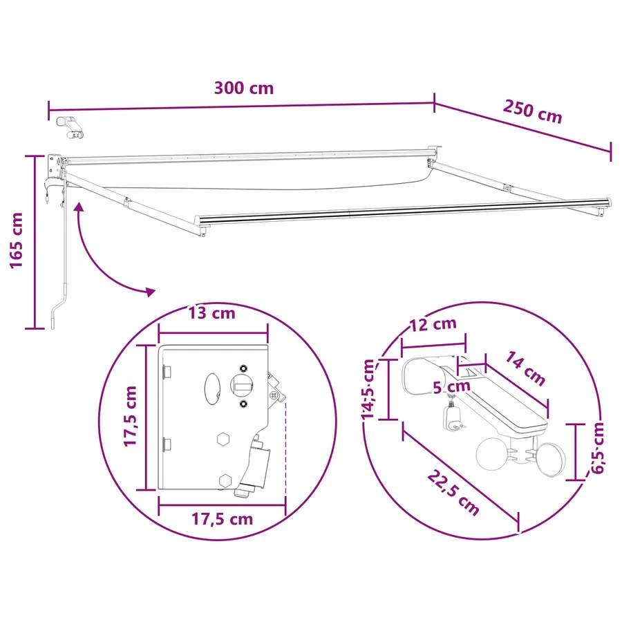Auvent rétractable électrique Taupe 100% Polyester et Aluminium - 12