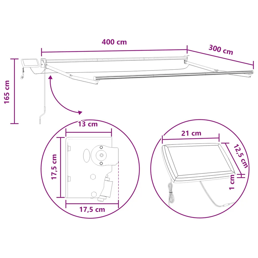 Store rétractable manuel avec LEDs Taupe - 9