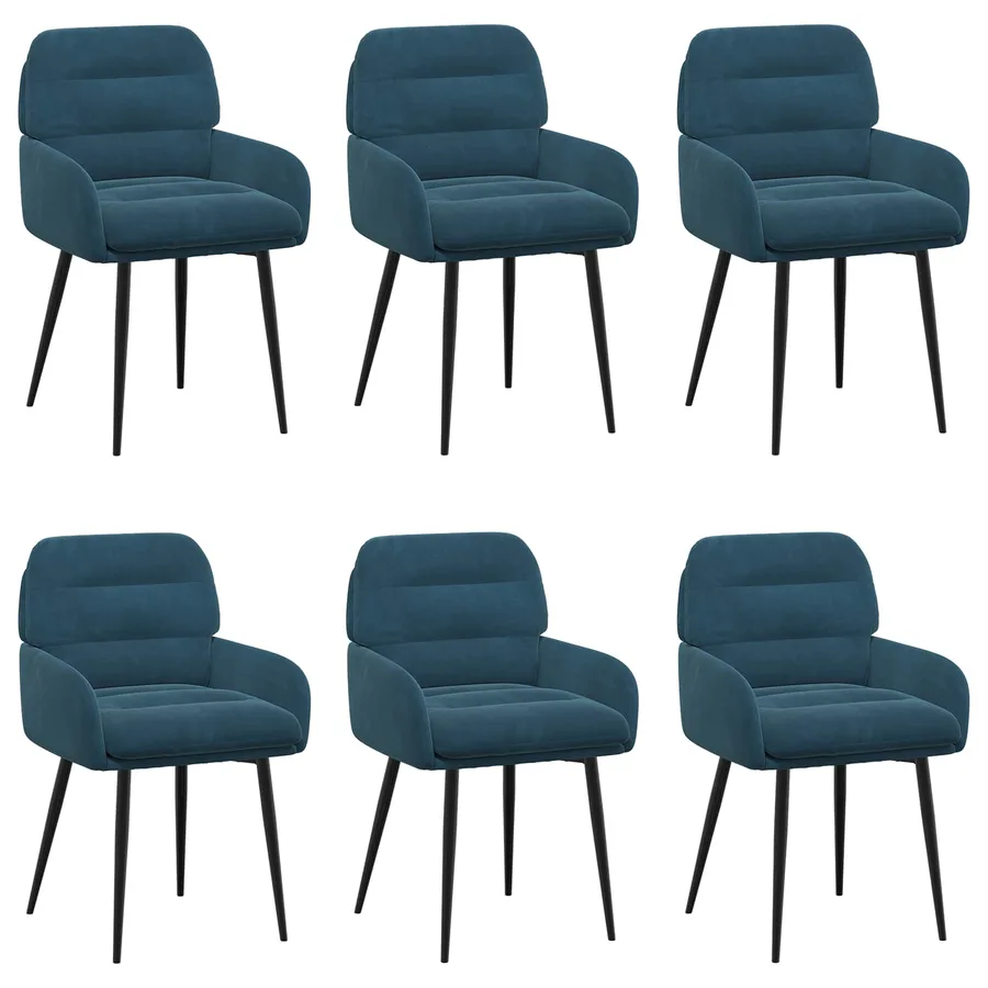 Chaises de salle à manger 6 pcs Velours Bleu 59 x 59,5 x 90 cm - 2