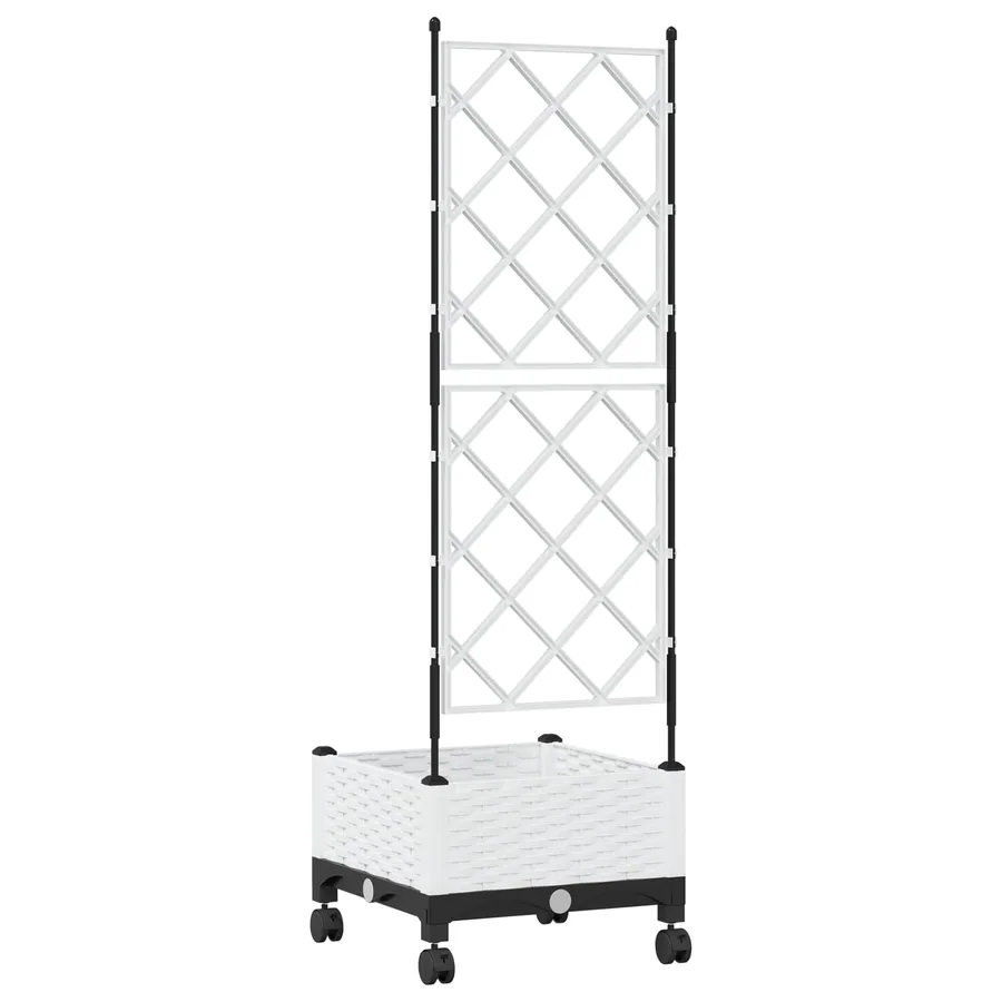 Bac de jardin avec treillis et roues Blanc 40 x 40 x 131,5 cm - 4
