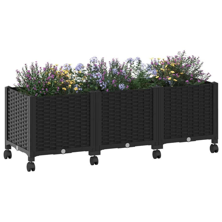 Jardinière avec Roues Noir 120 x 40 x 44 cm PP - 3