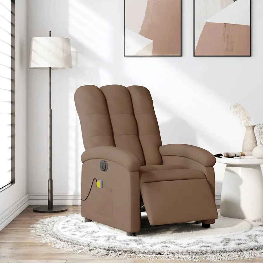 Fauteuil inclinable de massage électrique marron tissu - 15