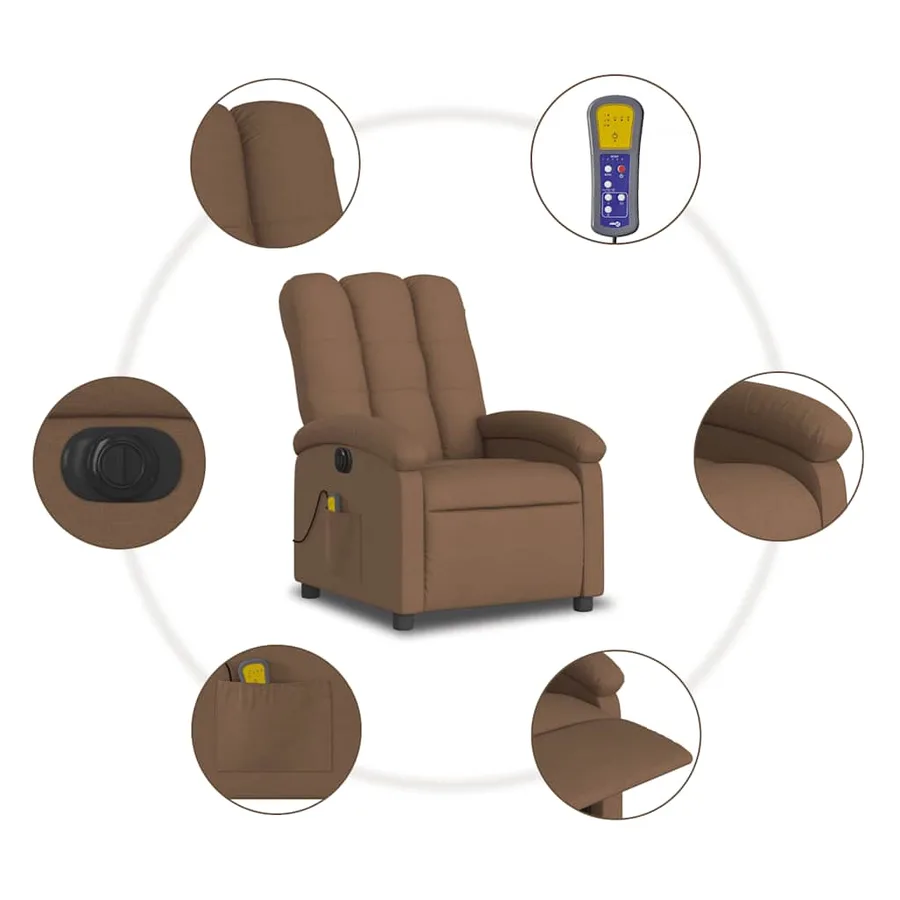 Fauteuil inclinable de massage électrique marron tissu - 8