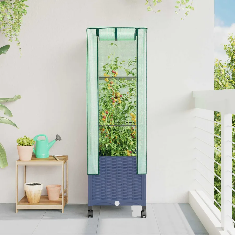 Jardinière de jardin avec couverture de serre et roues PP