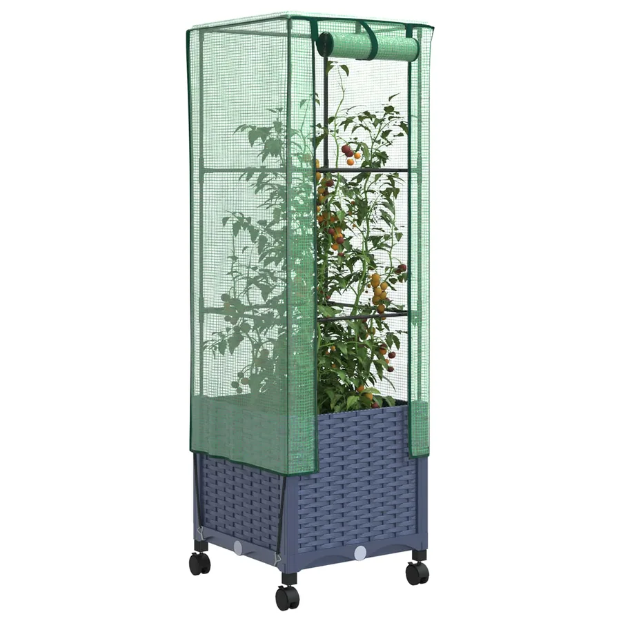 Jardinière de jardin avec couverture de serre et roues PP - 3