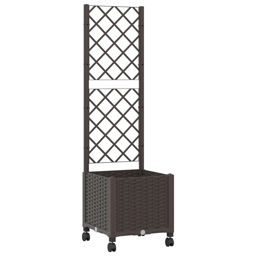 Bac de jardin avec treillis et roues Marron 40 x 40 x 146 cm PP - 2