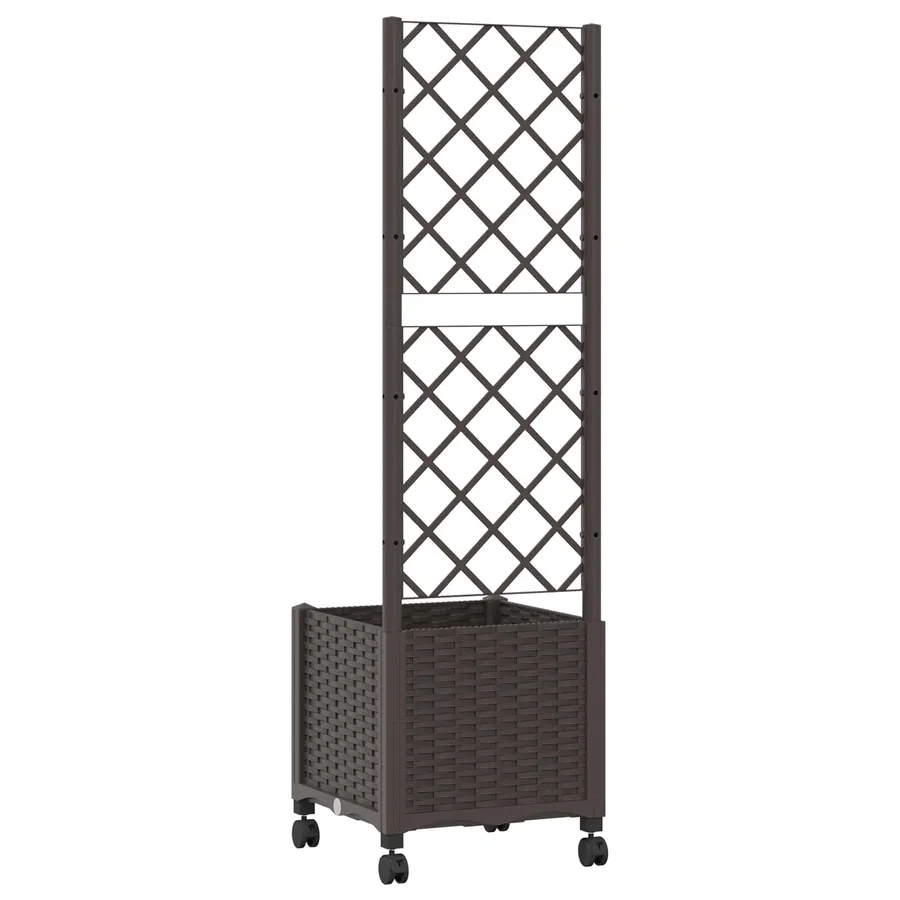 Bac de jardin avec treillis et roues Marron 40 x 40 x 146 cm PP - 5