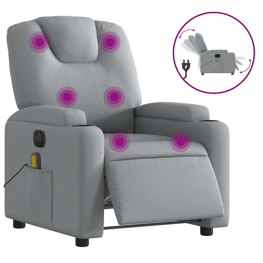 Fauteuil de massage inclinable électrique gris clair tissu - 2