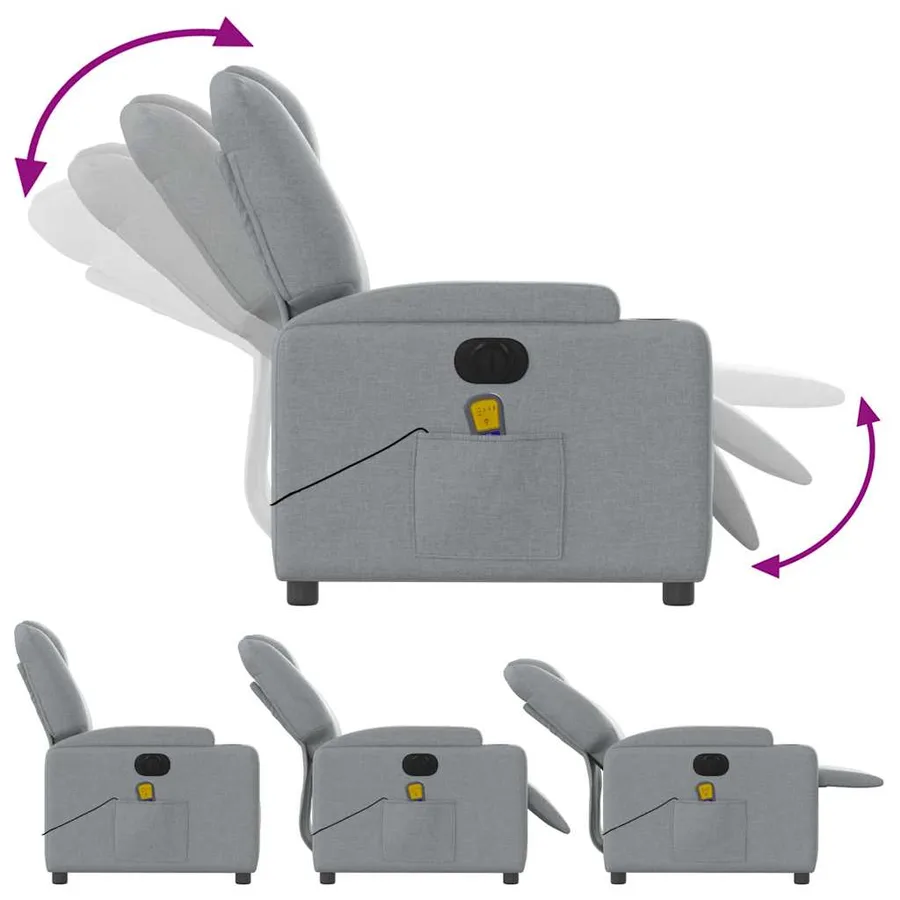 Fauteuil de massage inclinable électrique gris clair tissu - 7