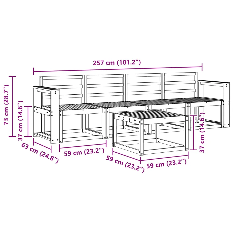 Ensemble de canapés d'extérieur 5 pcs Blanc 59 x 59 x 37 cm - 7