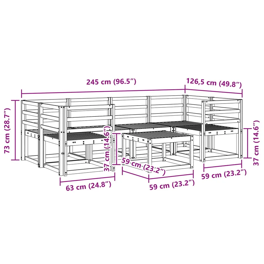 Ensemble de canapés d'extérieur 7 pcs Blanc 59 x 59 x 37 cm - 8