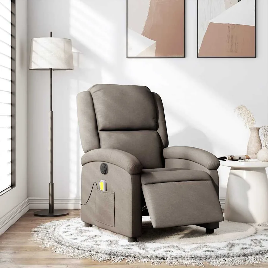 Fauteuil de massage inclinable électrique Taupe Tissu - 16
