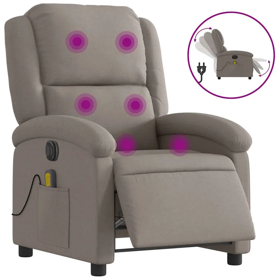 Fauteuil de massage inclinable électrique Taupe Tissu - 2