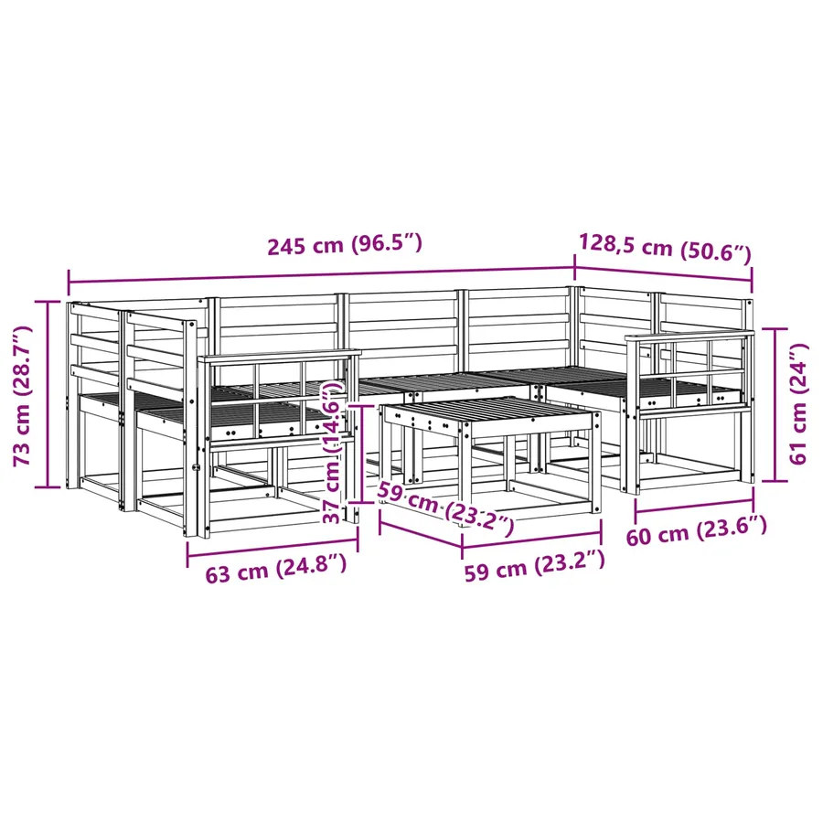 Ensemble de canapés d'extérieur 7 pcs Blanc 59 x 59 x 37 cm - 8