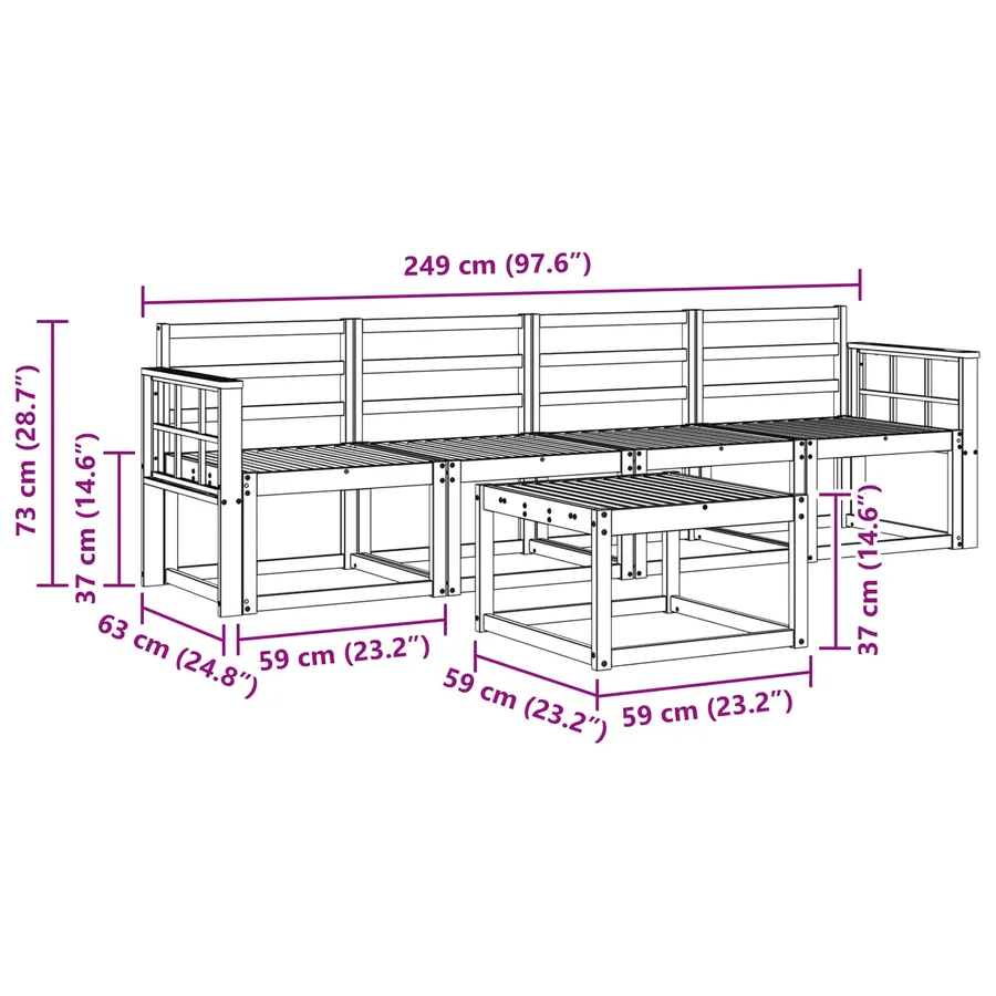 Ensemble de canapés d'extérieur 5 pcs Blanc 59 x 59 x 37 cm - 7