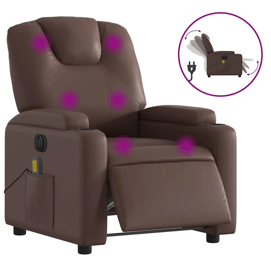 Fauteuil de massage inclinable électrique marron similicuir - 2