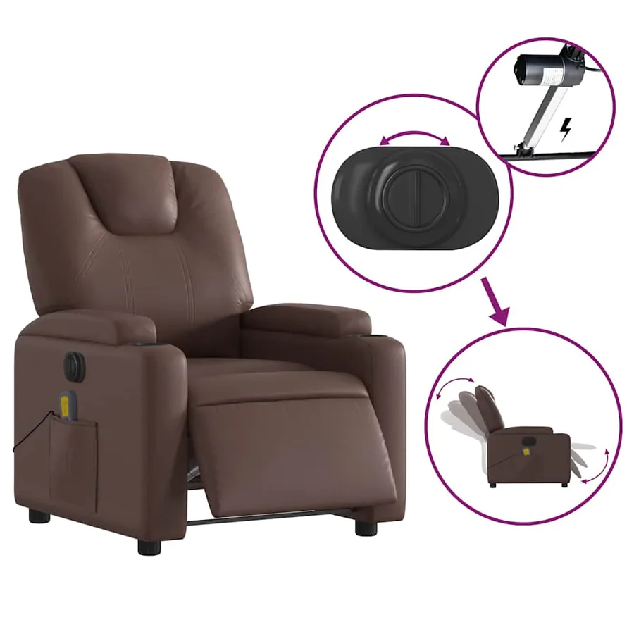 Fauteuil de massage inclinable électrique marron similicuir - 6