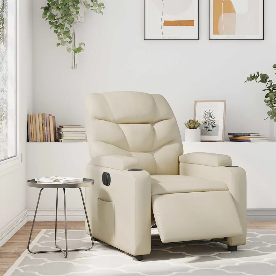 Fauteuil inclinable électrique Crème Similicuir - 15