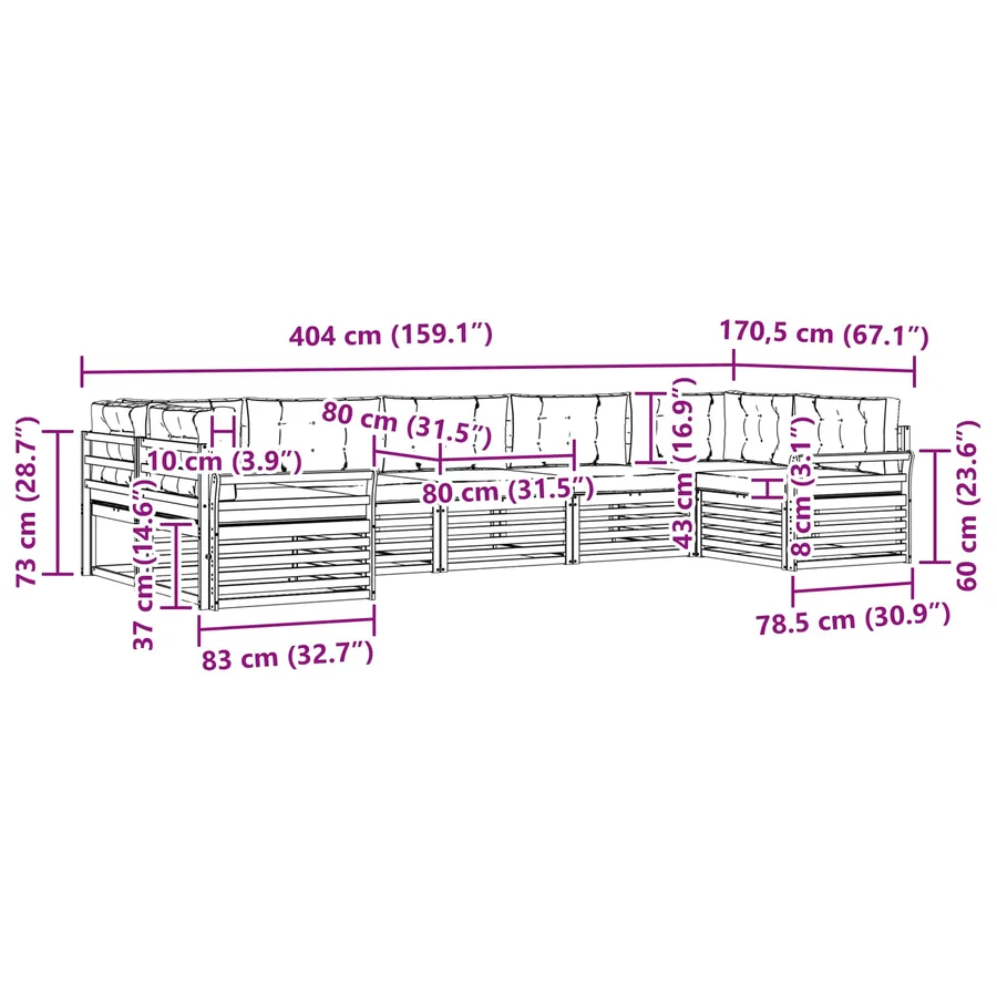 Ensemble de canapés d'extérieur 7 pc Blanc et gris clair - 7