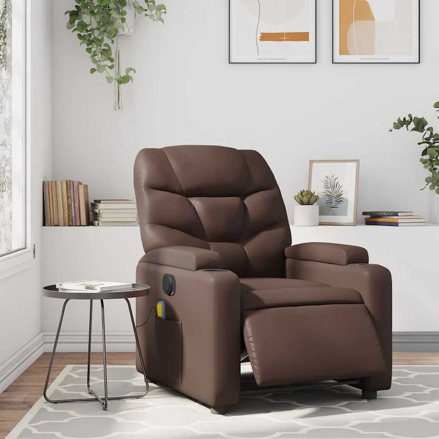 Fauteuil de massage inclinable électrique marron similicuir - 15