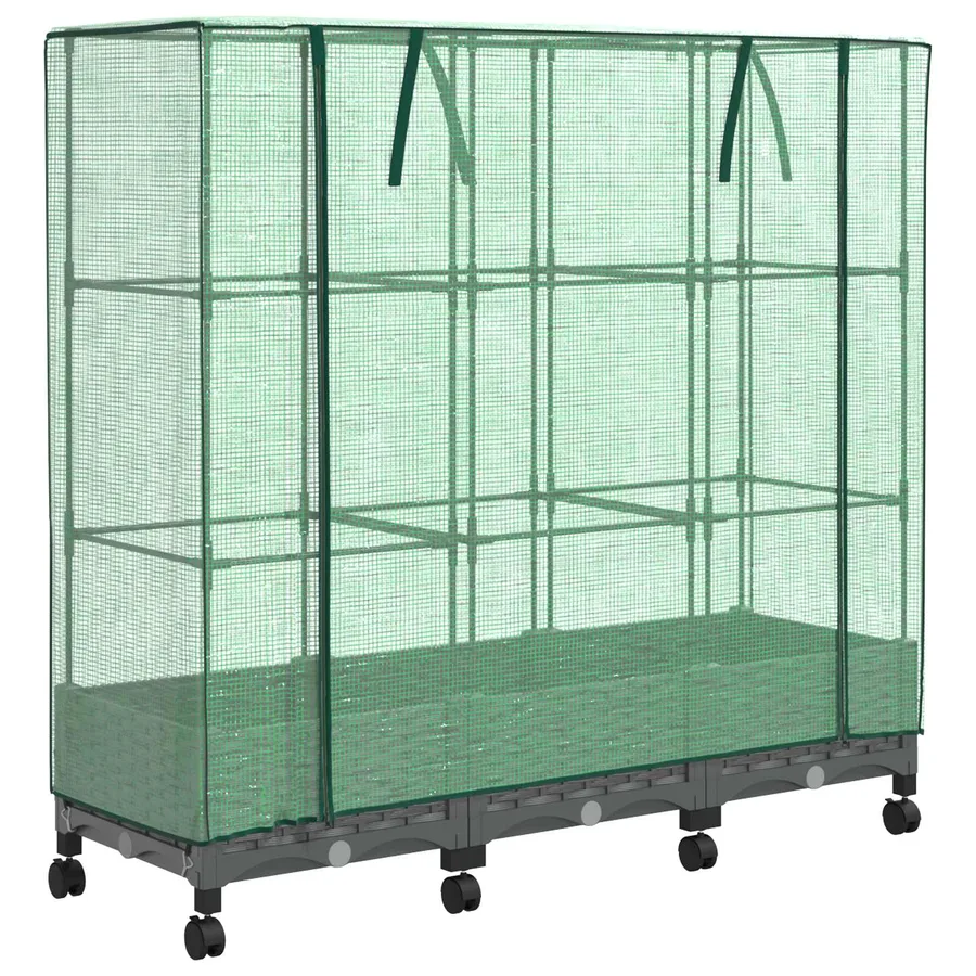 Jardinière de jardin avec couverture de serre et roues 3 pc PP - 2