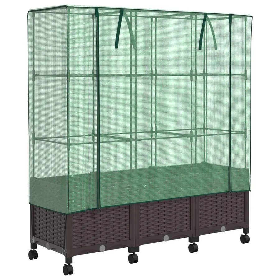 Jardinière de jardin avec couverture de serre et roues 3 pc PP - 2