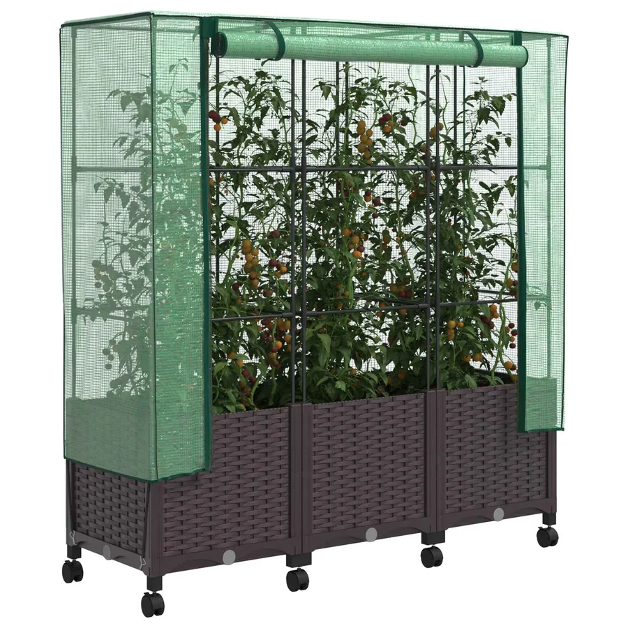 Jardinière de jardin avec couverture de serre et roues 3 pc PP - 3