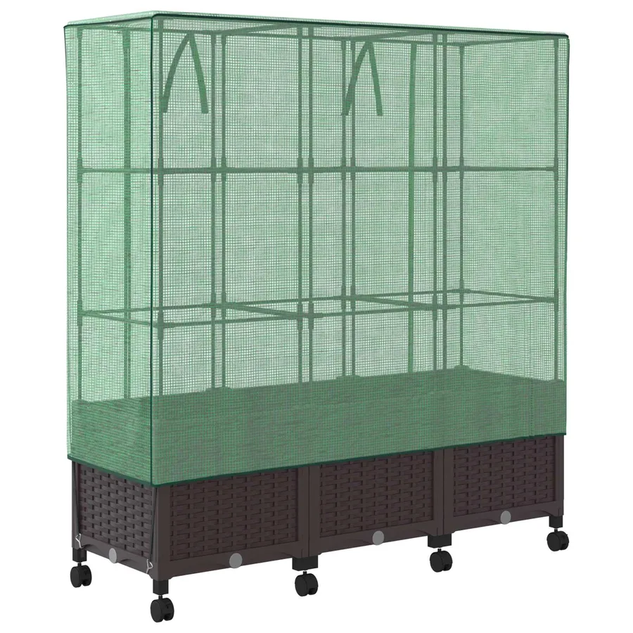 Jardinière de jardin avec couverture de serre et roues 3 pc PP - 4