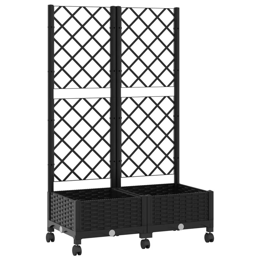 Bac de jardin avec treillis et roues Noir 80 x 40 x 131,5 cm PP - 2