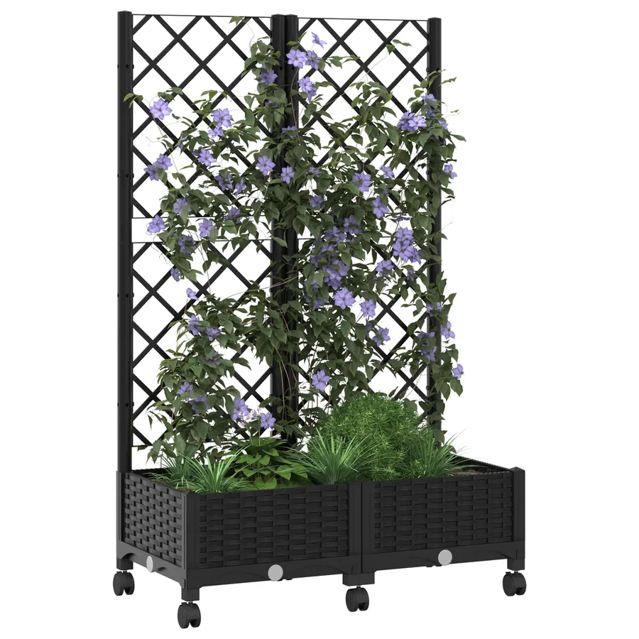 Bac de jardin avec treillis et roues Noir 80 x 40 x 131,5 cm PP - 3