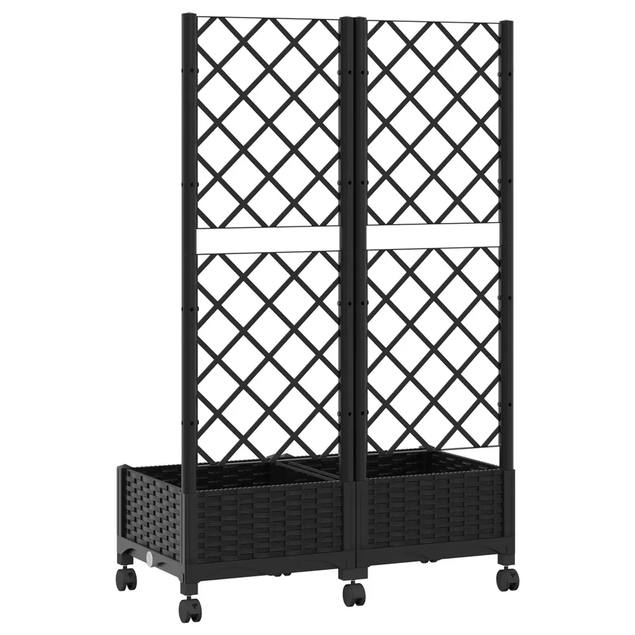 Bac de jardin avec treillis et roues Noir 80 x 40 x 131,5 cm PP - 5