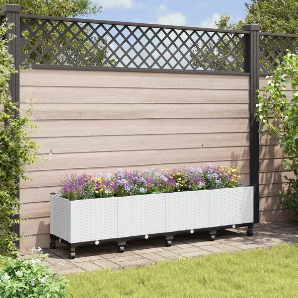 Jardinière avec Roues Blanc 160 x 40 x 48 cm PP