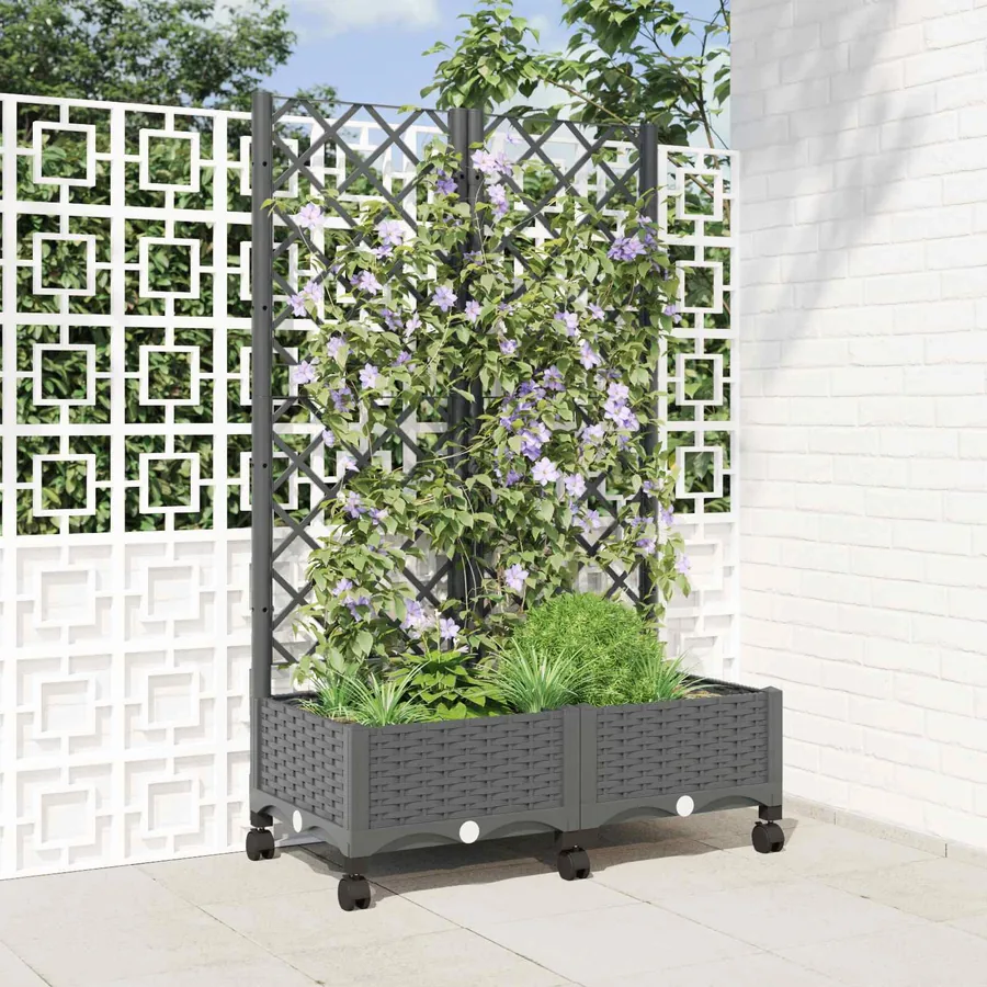Bac de jardin avec treillis et roues Gris clair PP